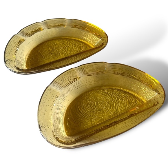 VTG MCM Honey Pressed Glass Ashtray | Set of Two Half Moon - Picture 8 of 13